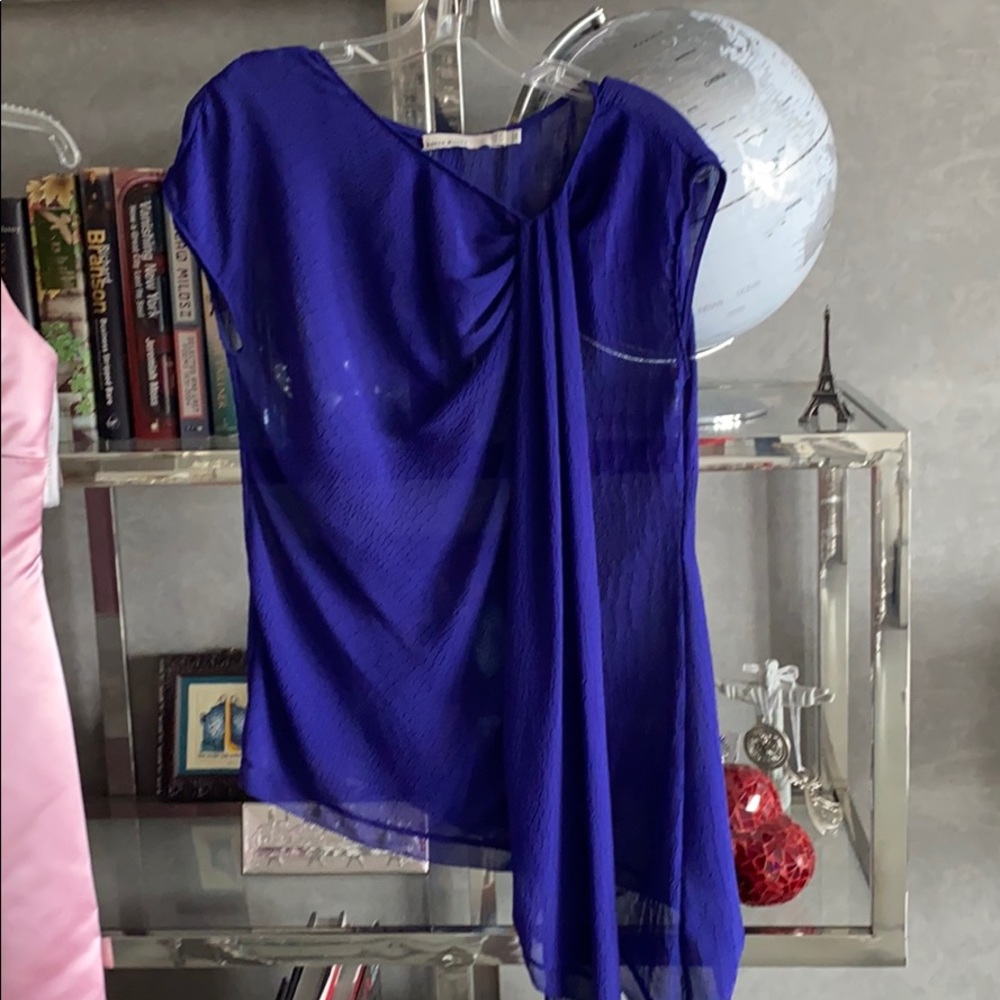 Karen Millen Royal Blue Sheer Draped Blouse